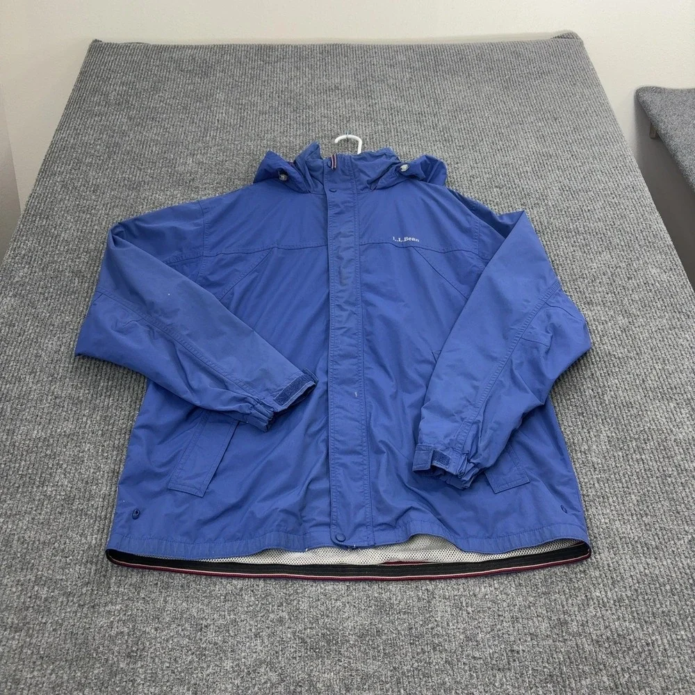 LL Bean Jacket Mens XL Tall Blue Nylon Hooded Full Zip Gorpcore Outdoor Hiking